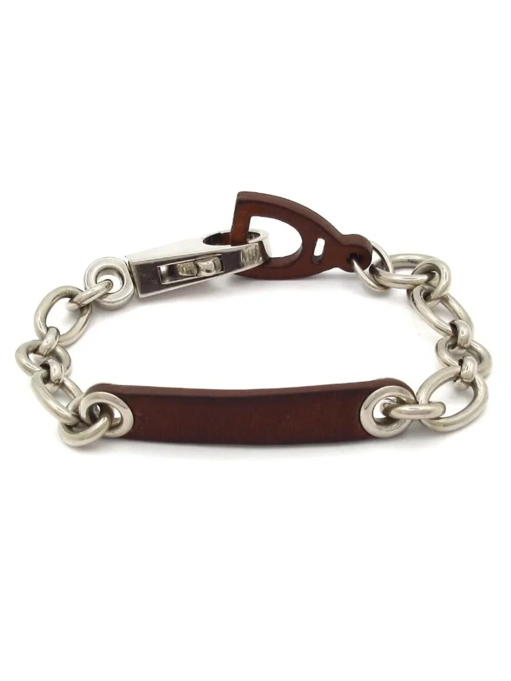 Hermes Bracelet Etelier Leather Dark Brown Silver